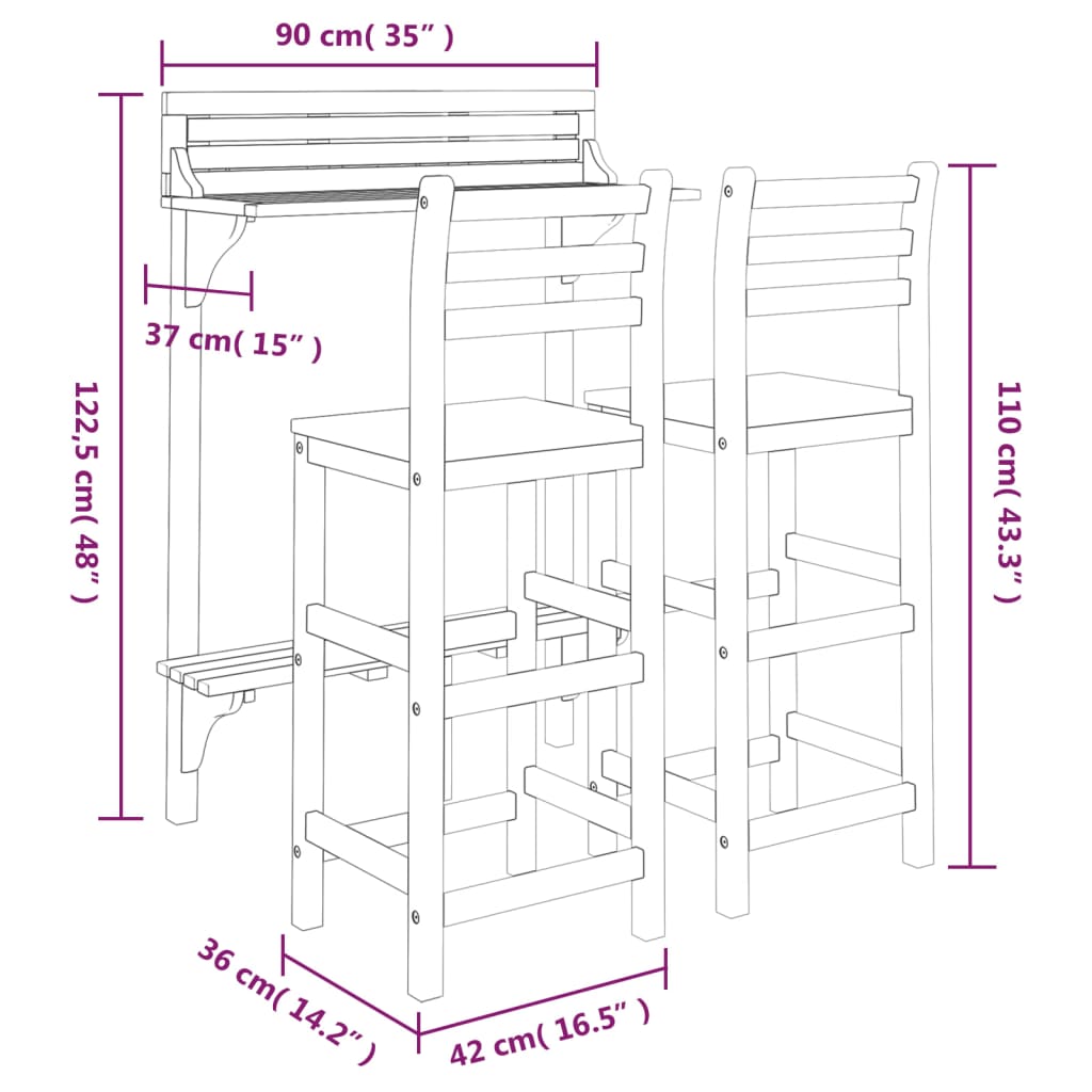 vidaXL 3 Piece Balcony Bar Set Solid Wood Acacia-1