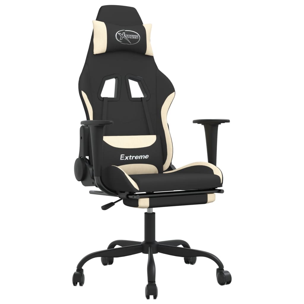 vidaXL Massage Gaming Chair with Footrest Black Fabric-53