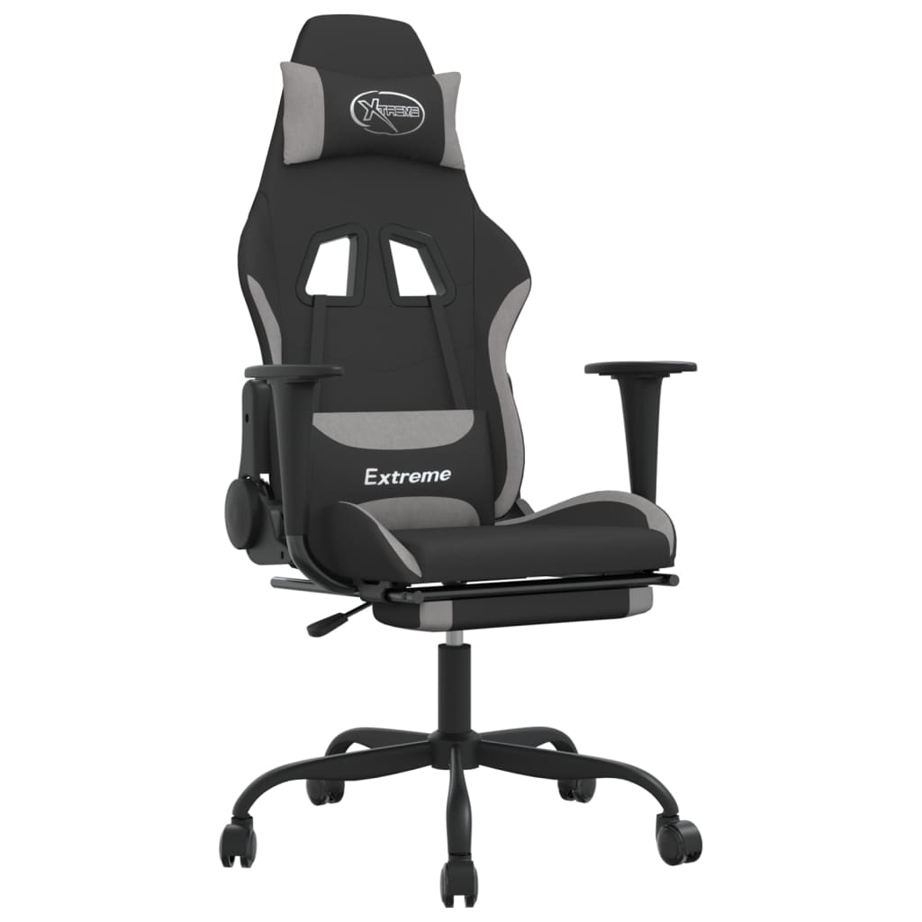 vidaXL Massage Gaming Chair with Footrest Black Fabric-7