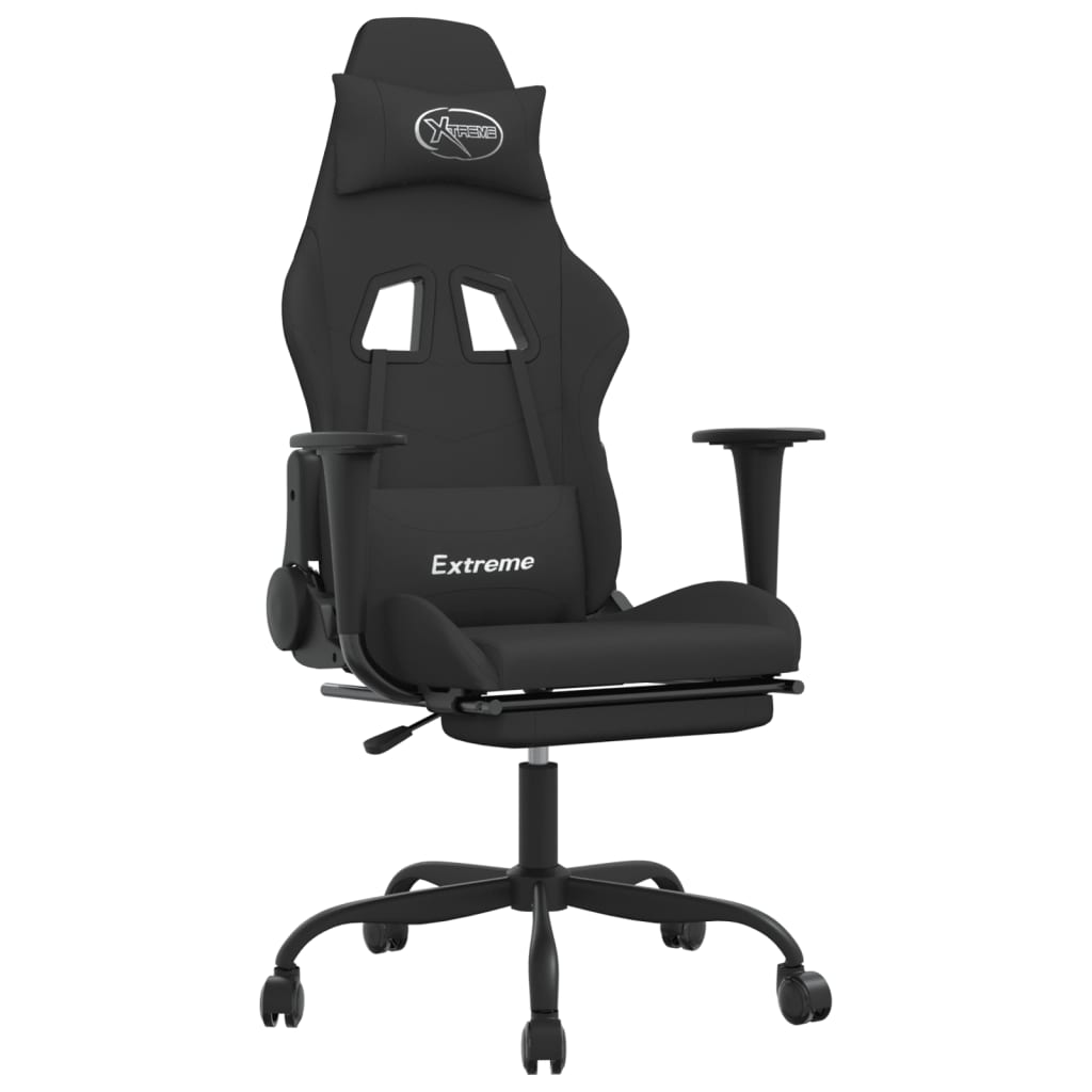 vidaXL Massage Gaming Chair with Footrest Black Fabric-4