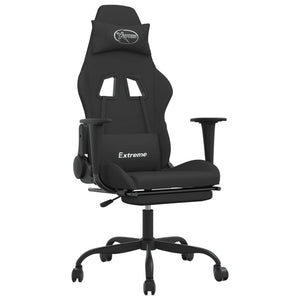 vidaXL Massage Gaming Chair with Footrest Black Fabric-2