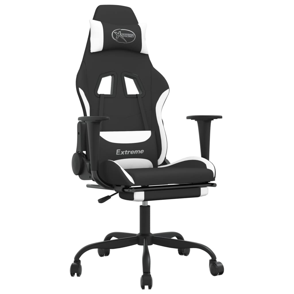 vidaXL Massage Gaming Chair with Footrest Black Fabric-64