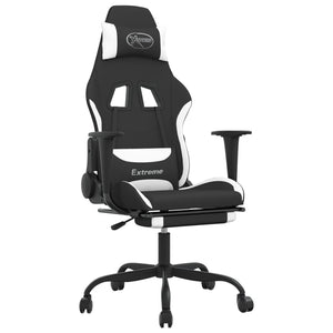 vidaXL Massage Gaming Chair with Footrest Black Fabric-57