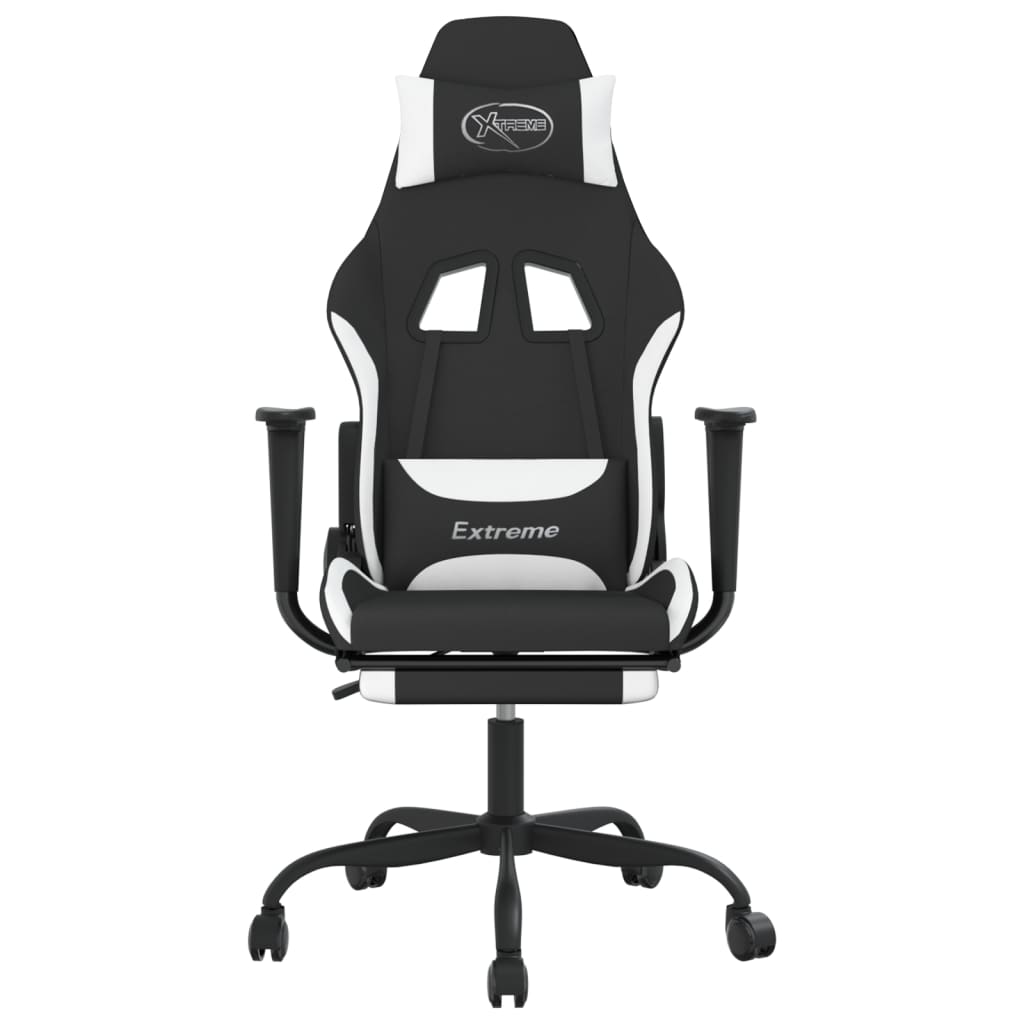 vidaXL Massage Gaming Chair with Footrest Black Fabric-35