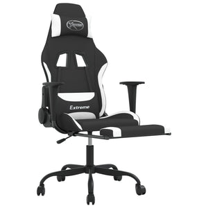 vidaXL Massage Gaming Chair with Footrest Black Fabric-42