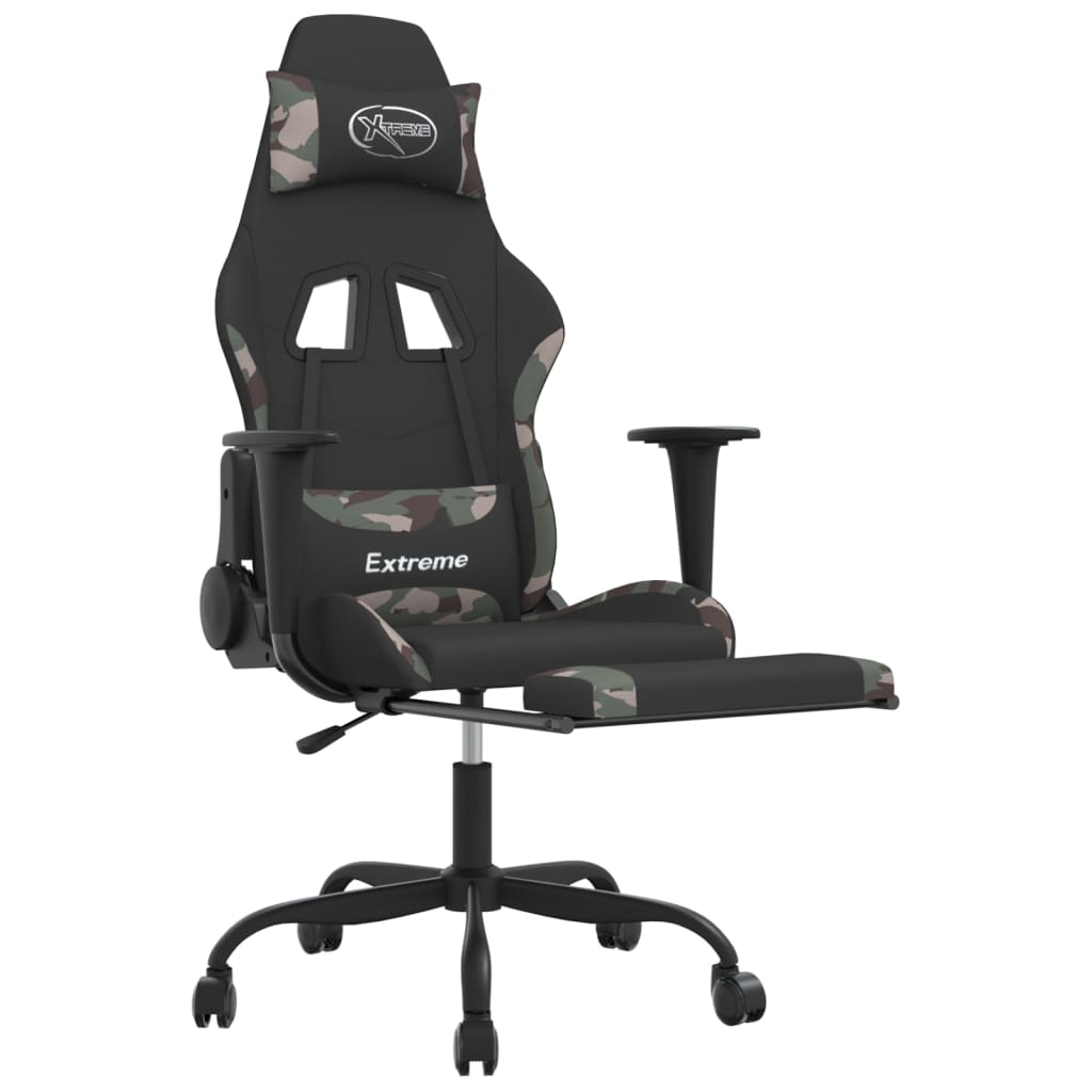 vidaXL Massage Gaming Chair with Footrest Black Fabric-48