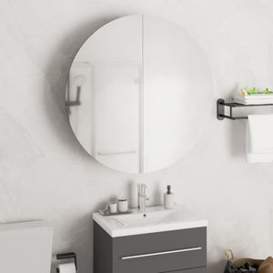 vidaXL Cabinet Bathroom Wall Vanity Mirror Cabinet with Round Mirror and LED-62