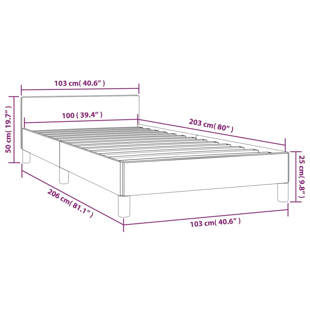 vidaXL Bed Frame with Headboard Black 39.4"x79.9" Twin XL Faux Leather-39