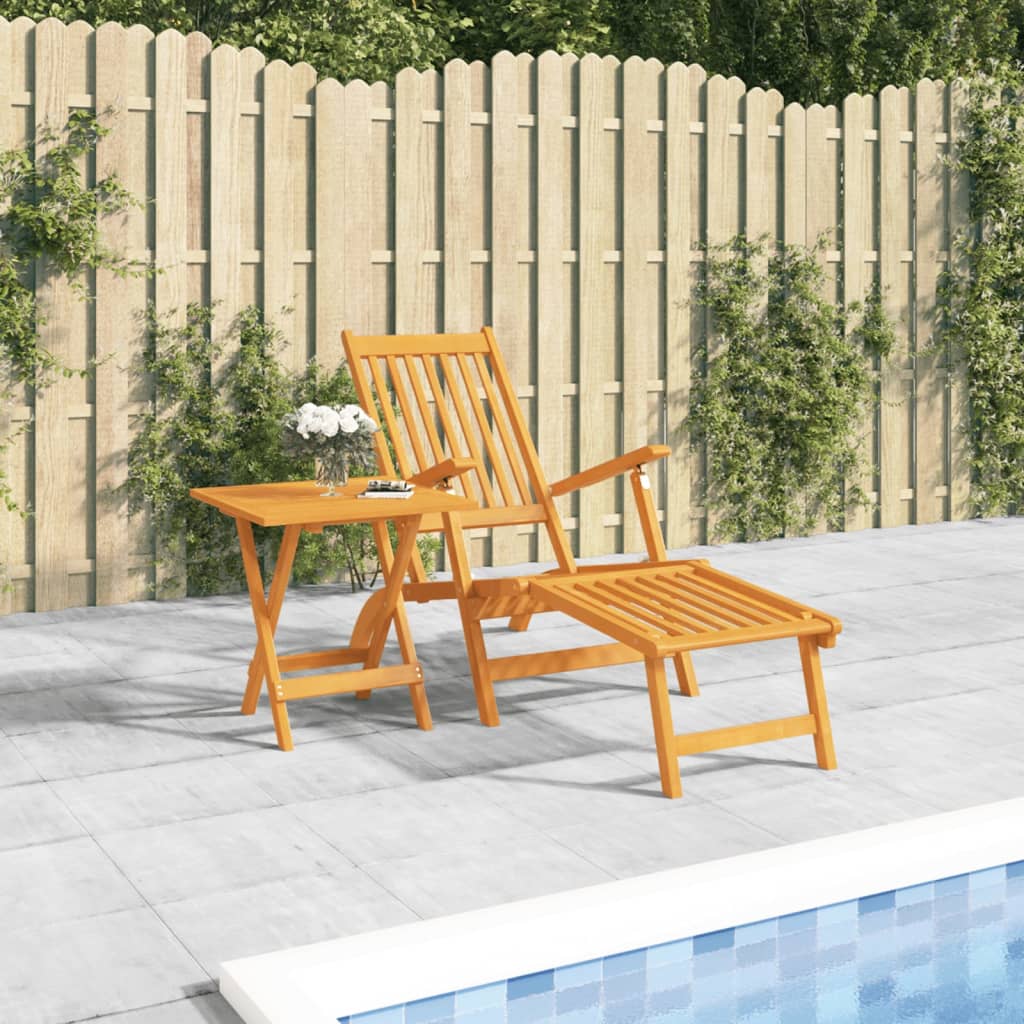 vidaXL Patio Deck Chair with Footrest and Table Solid Wood Acacia-0