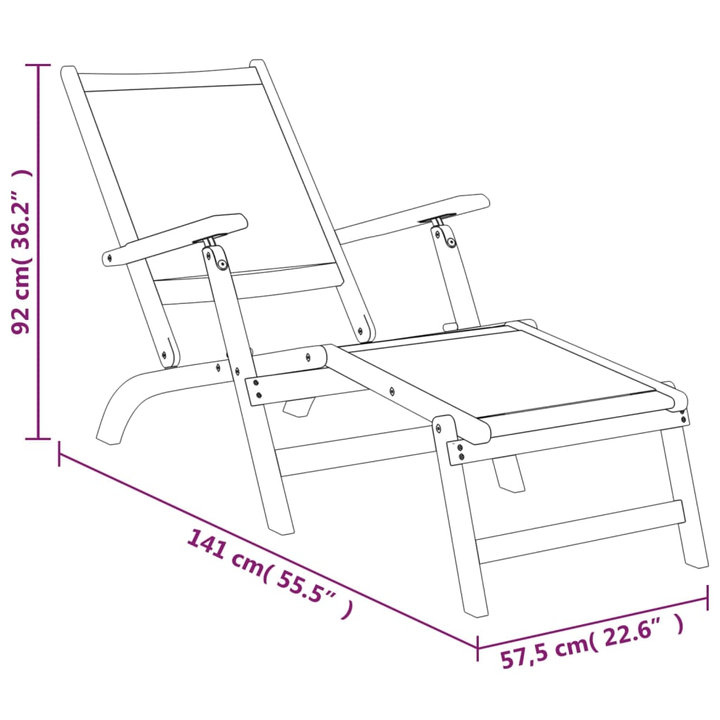 vidaXL Patio Deck Chairs 2 pcs Solid Wood Acacia and Textilene-5