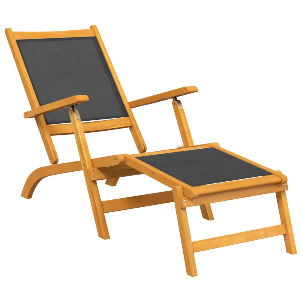 vidaXL Patio Deck Chair with Table Solid Wood Acacia and Textilene-1