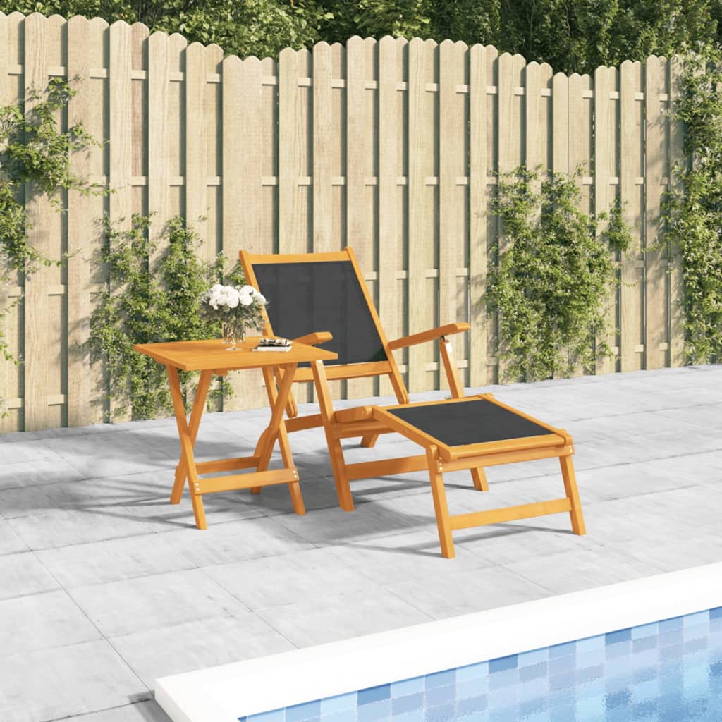 vidaXL Patio Deck Chair with Table Solid Wood Acacia and Textilene-0