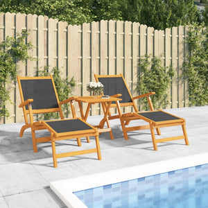 vidaXL Patio Deck Chairs with Table Solid Wood Acacia and Textilene-0