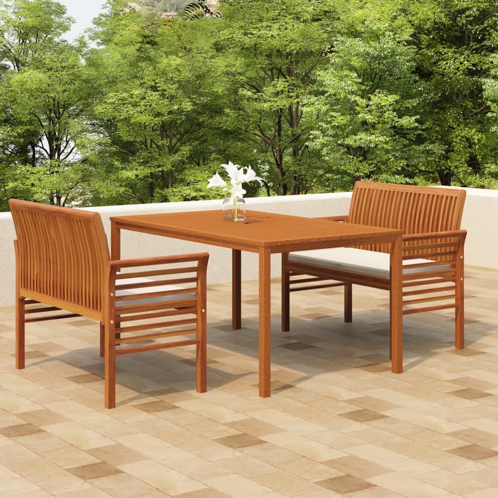 vidaXL 3 Piece Patio Dining Set with Cushions Solid Wood Acacia-0