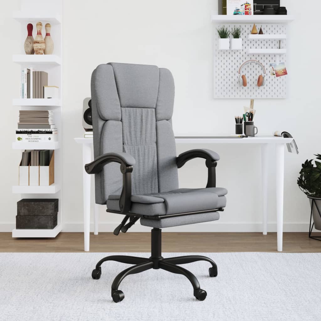 vidaXL Chair Swivel Reclining Desk Chair with Wheels for Living Room Fabric-5