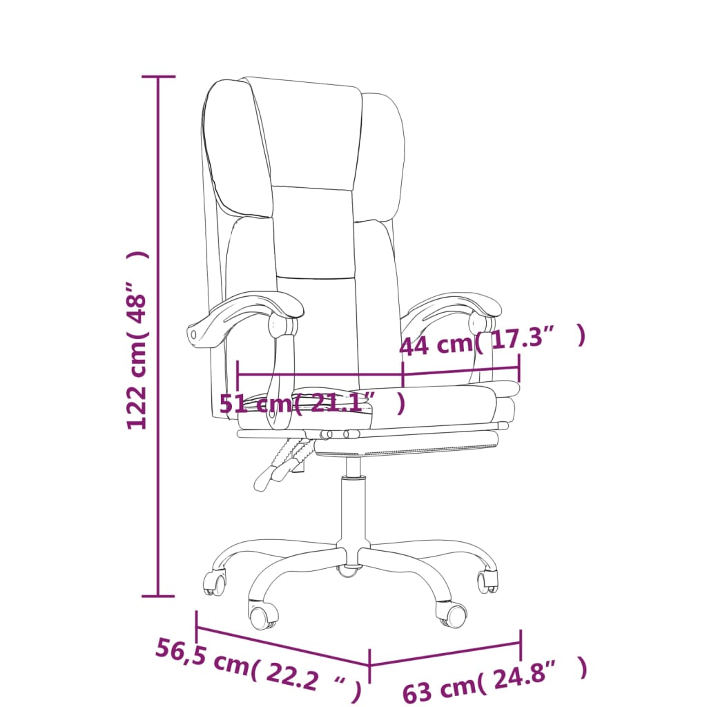 vidaXL Chair Swivel Reclining Desk Chair with Wheels for Living Room Fabric-6