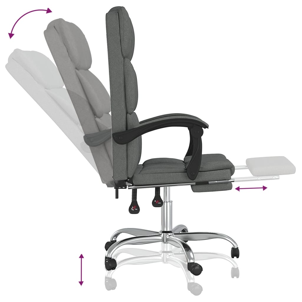 vidaXL Reclining Office Chair Dark Gray Fabric-18