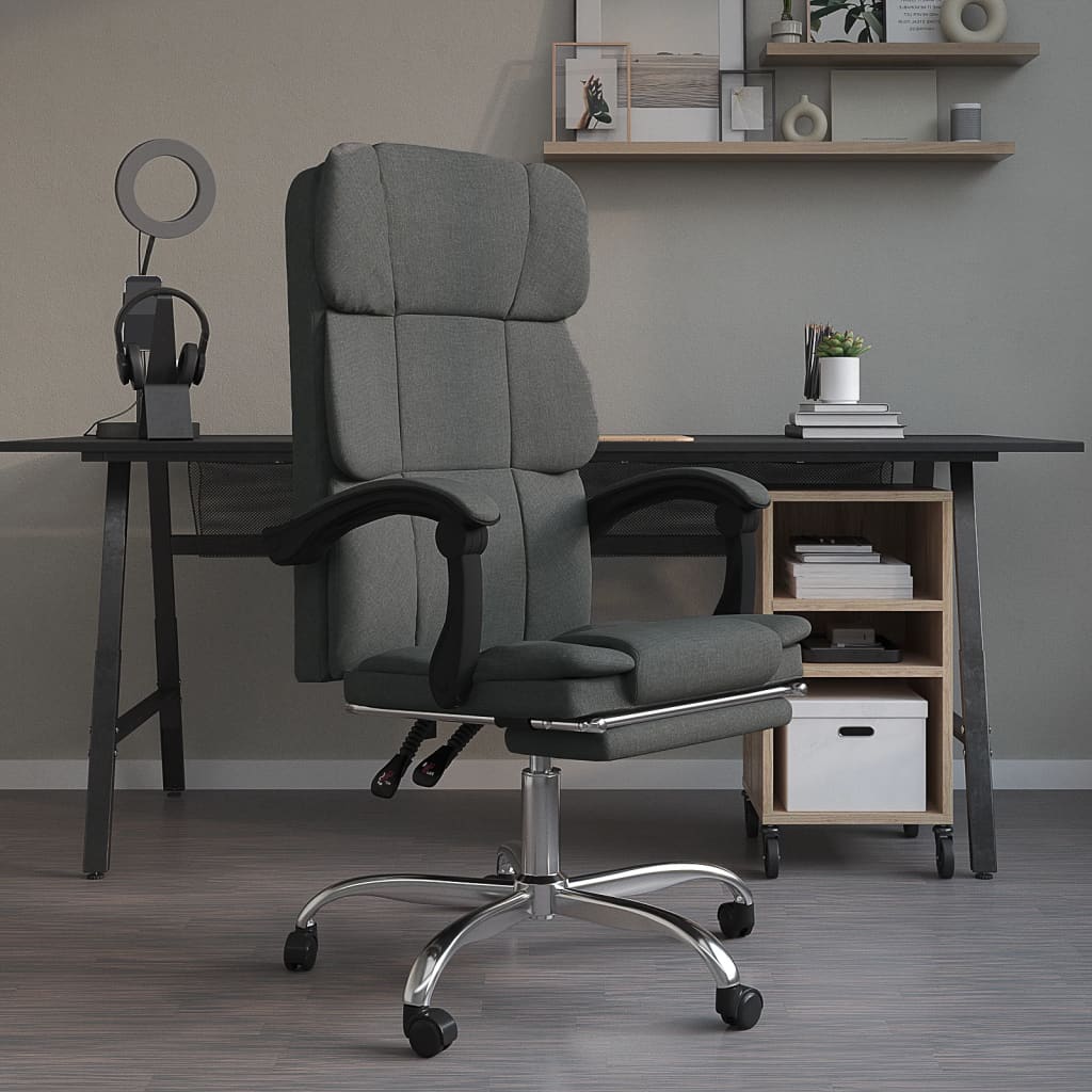 vidaXL Reclining Office Chair Dark Gray Fabric-6