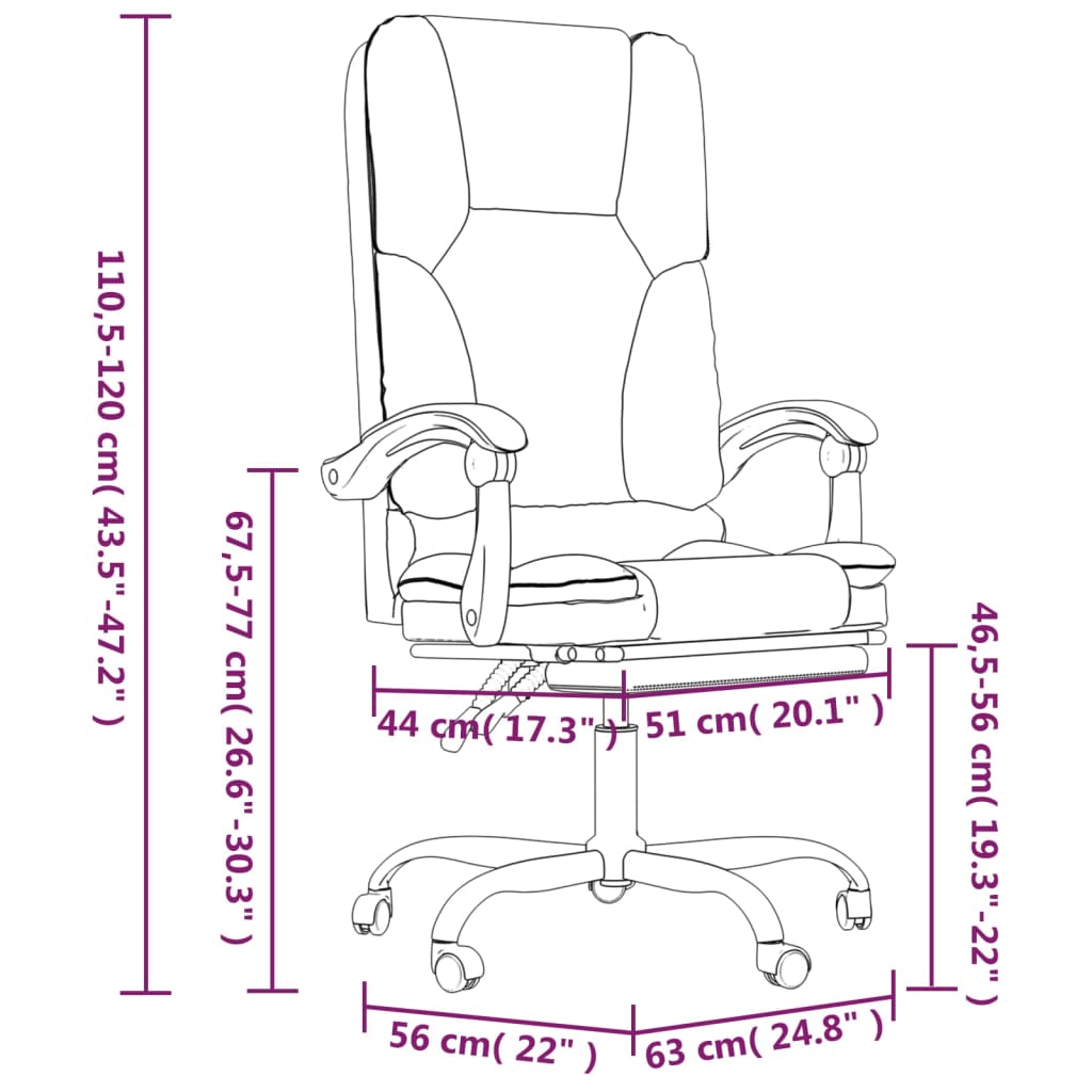 vidaXL Massage Chair Desk Office Chair with Adjustable Footrest Faux Leather-0