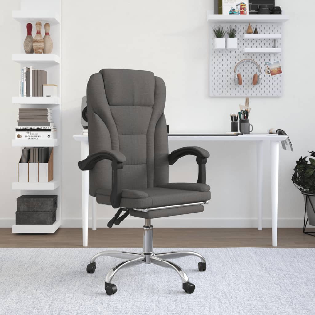 vidaXL Chair Accent Reclining Desk Chair with Wheels for Living Room Fabric-3