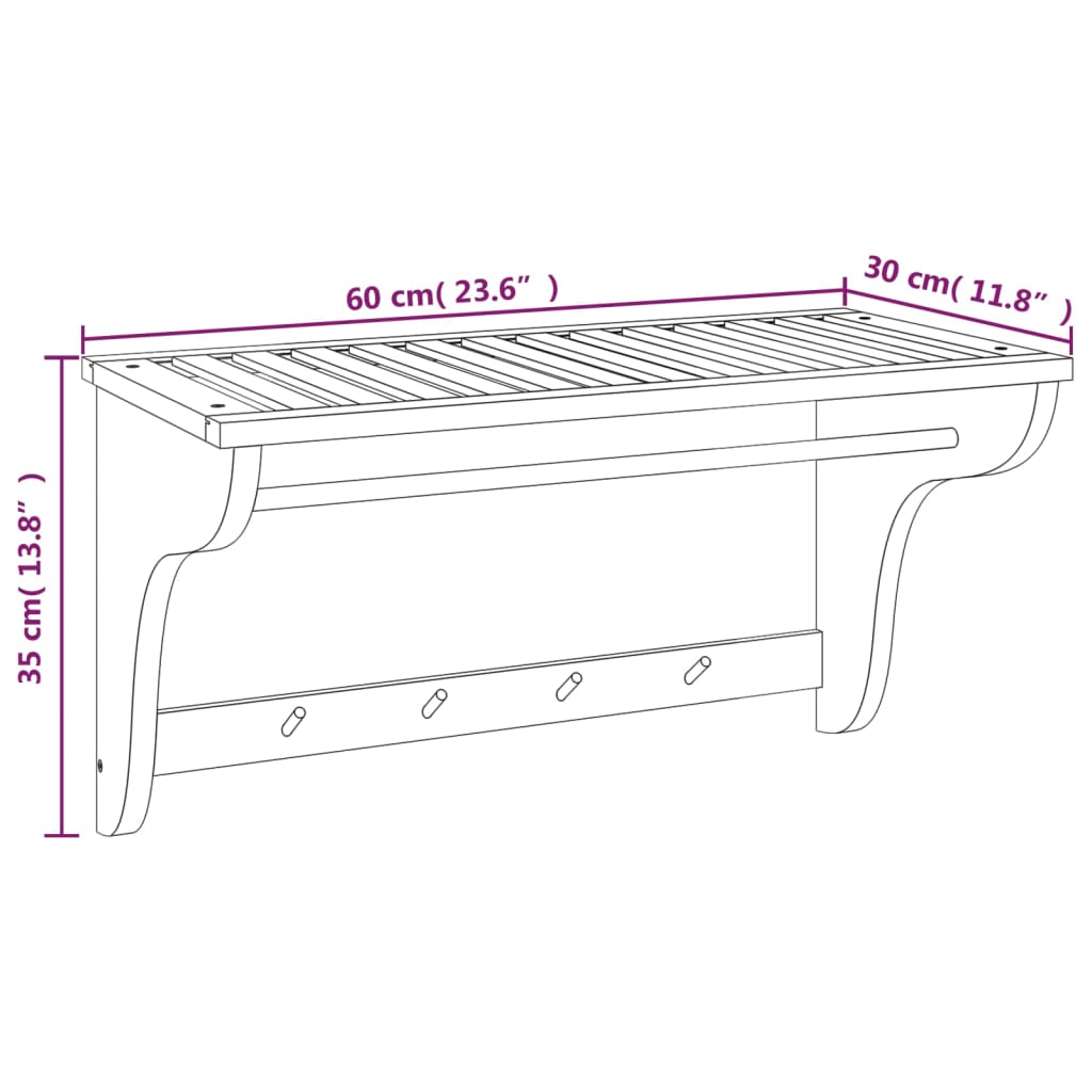 vidaXL Towel Rack 23.6"x11.8"x13.8" Solid Wood Walnut-4