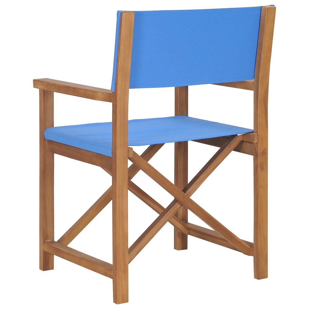 vidaXL Director's Chairs 2 pcs Solid Teak Wood Blue-4