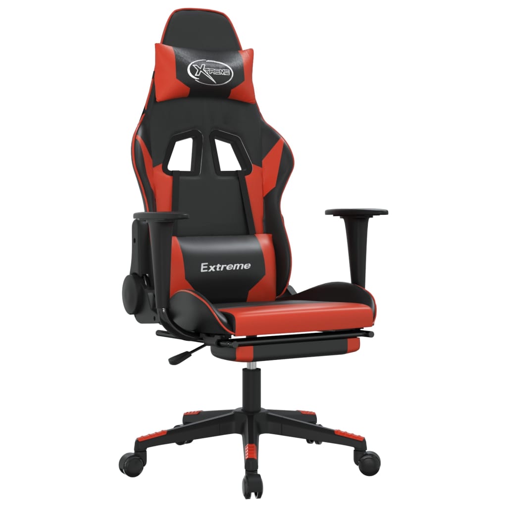 vidaXL Gaming Chair with Footrest Black and Red Faux Leather-8