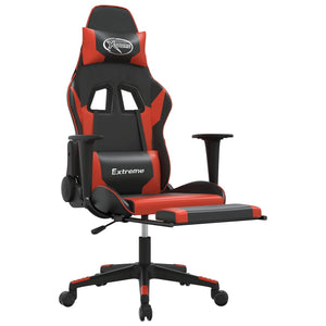 vidaXL Gaming Chair with Footrest Black and Red Faux Leather-4