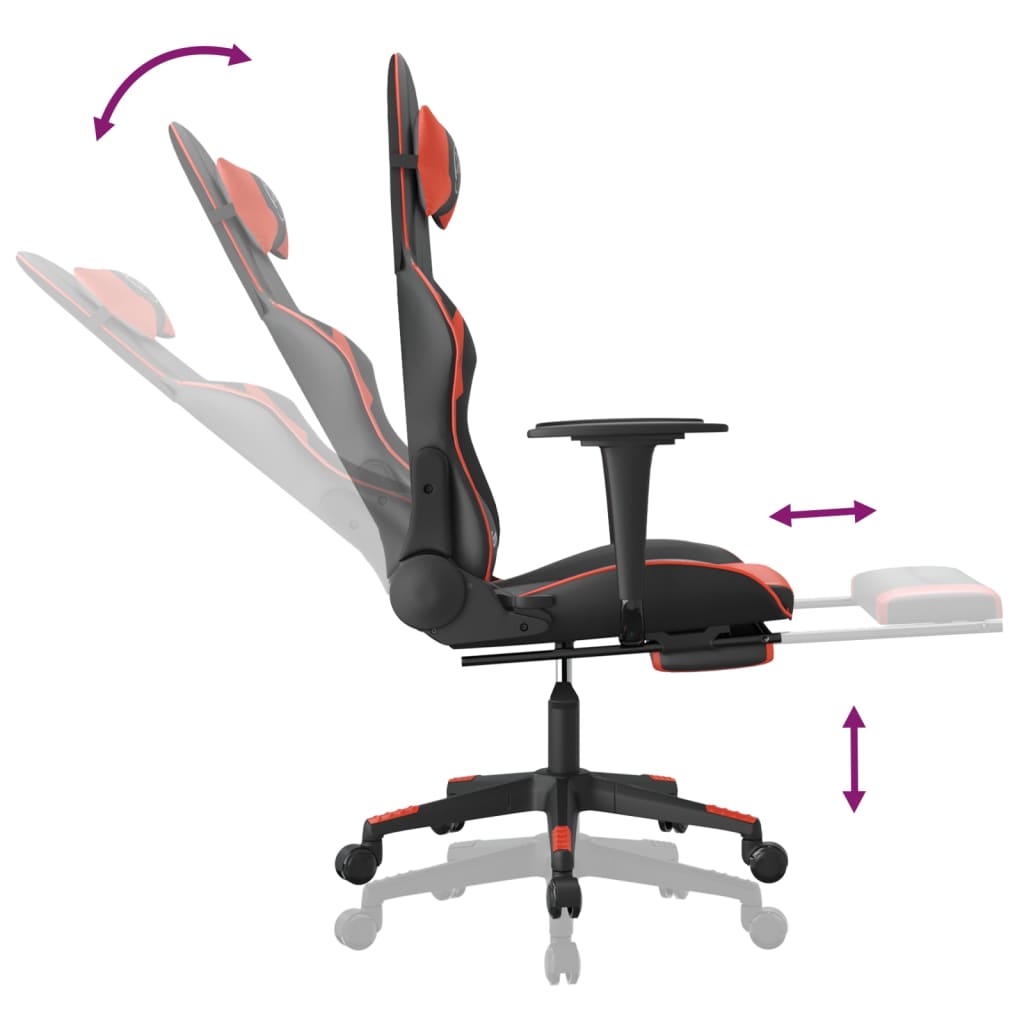 vidaXL Gaming Chair with Footrest Black and Red Faux Leather-5