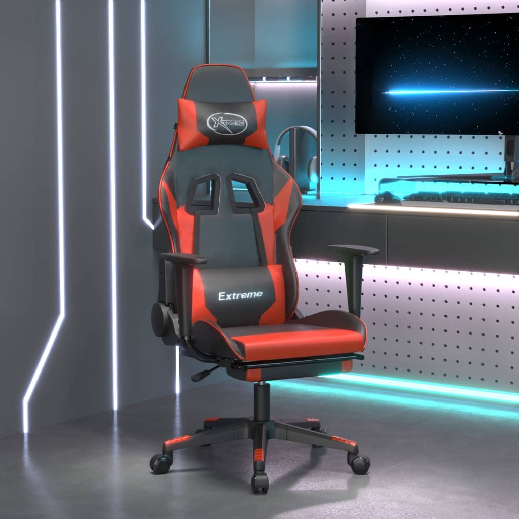 vidaXL Gaming Chair with Footrest Black and Red Faux Leather-0