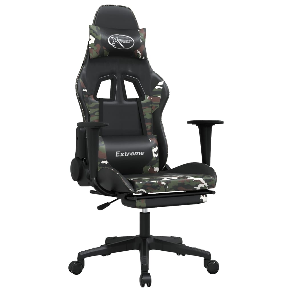 vidaXL Gaming Chair with Footrest Black and Camouflage Faux Leather-8