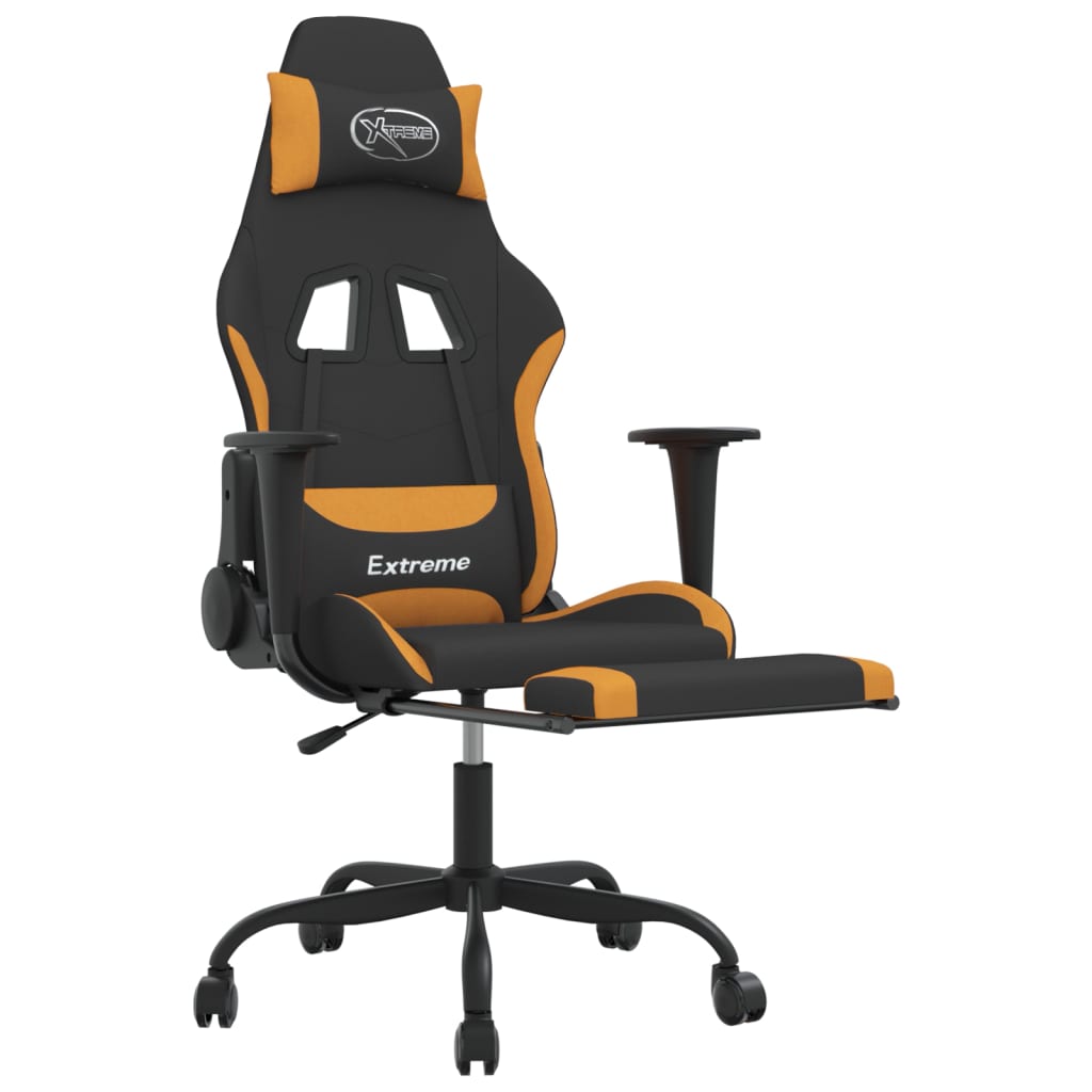 vidaXL Gaming Chair with Footrest Black and Orange Fabric-4