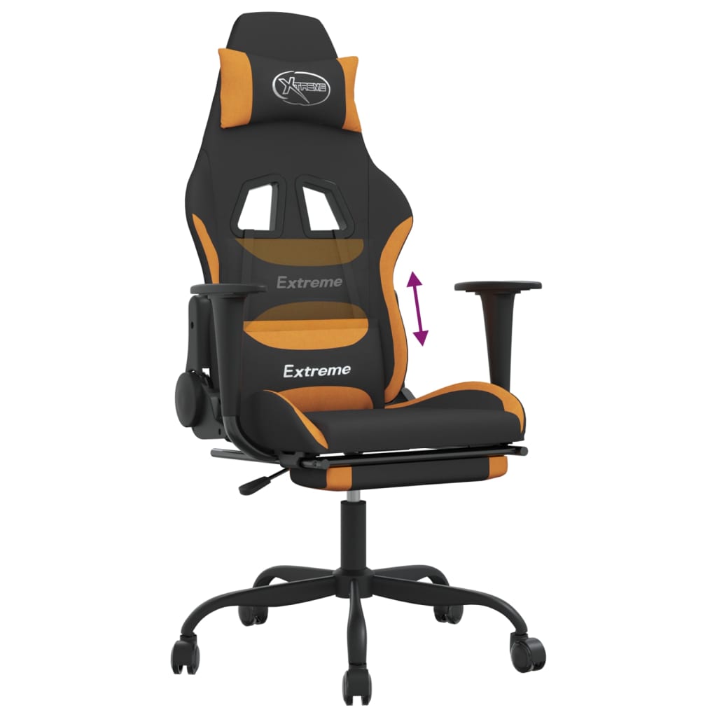 vidaXL Gaming Chair with Footrest Black and Orange Fabric-6