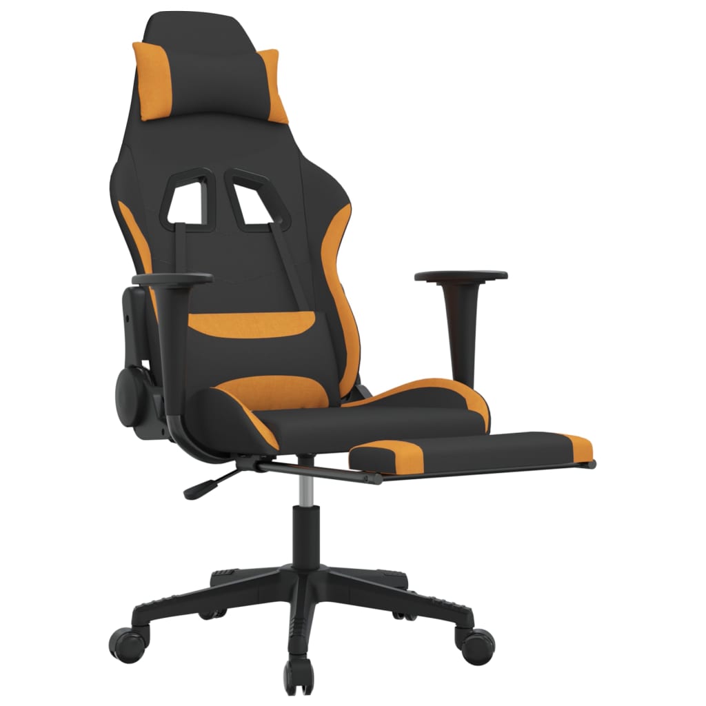 vidaXL Gaming Chair with Footrest Black and Orange Fabric-4