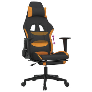 vidaXL Gaming Chair with Footrest Black and Orange Fabric-6