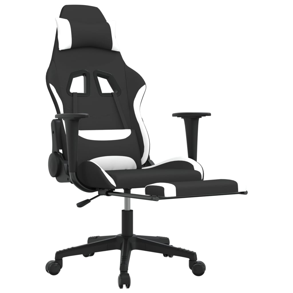 vidaXL Gaming Chair with Footrest Black and White Fabric-4