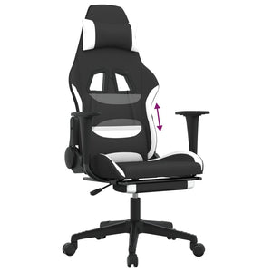 vidaXL Gaming Chair with Footrest Black and White Fabric-6