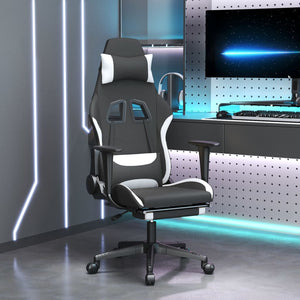 vidaXL Gaming Chair with Footrest Black and White Fabric-0