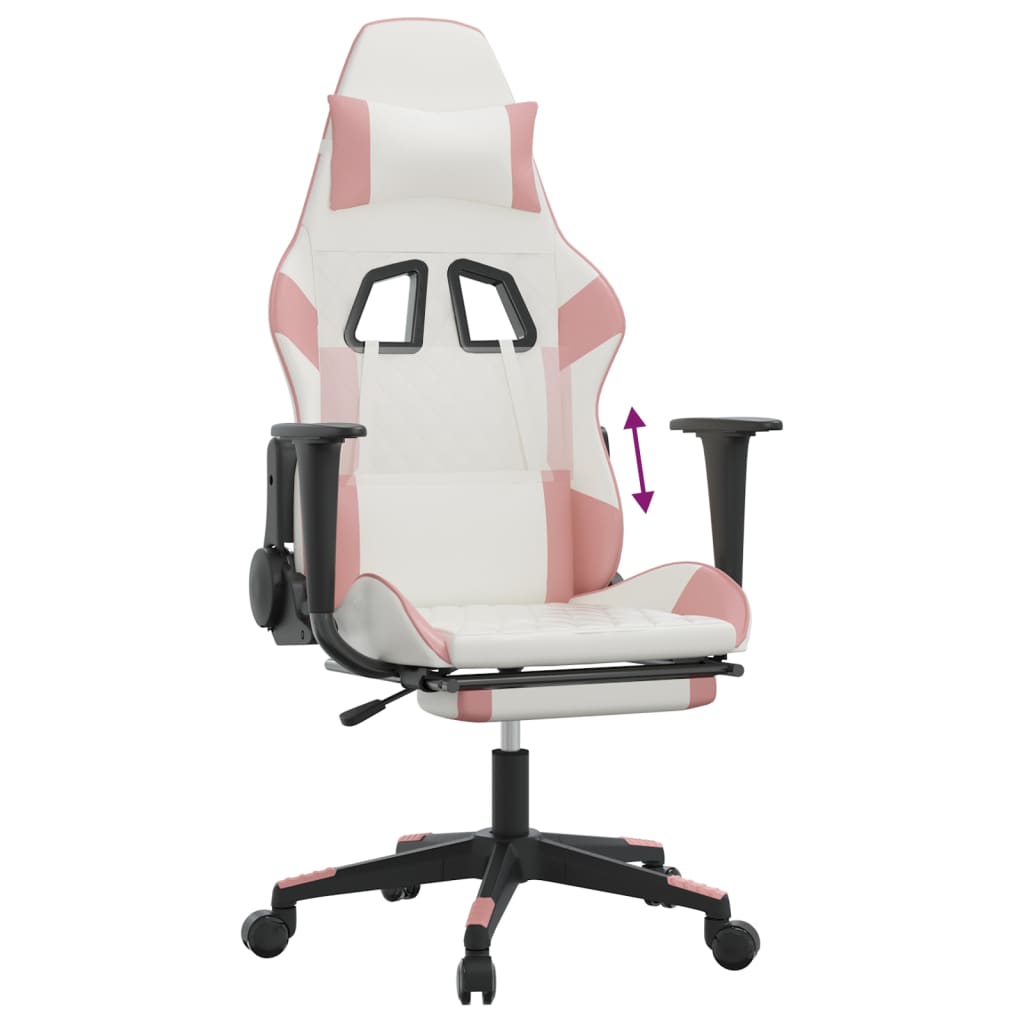 vidaXL Gaming Chair with Footrest White and Pink Faux Leather-6