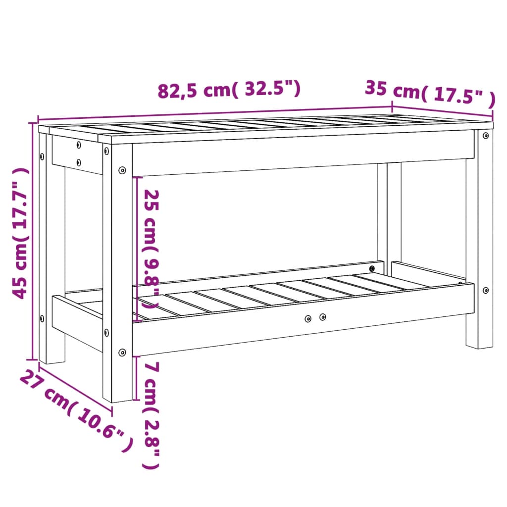 vidaXL Patio Bench Outdoor Bench with Storage Shelf Black Solid Wood Pine-3