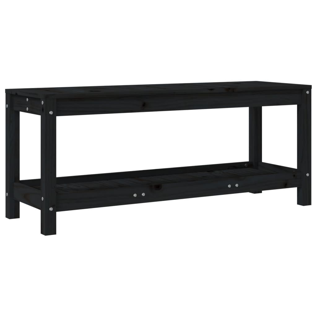 vidaXL Patio Bench Outdoor Bench with Storage Shelf Black Solid Wood Pine-0