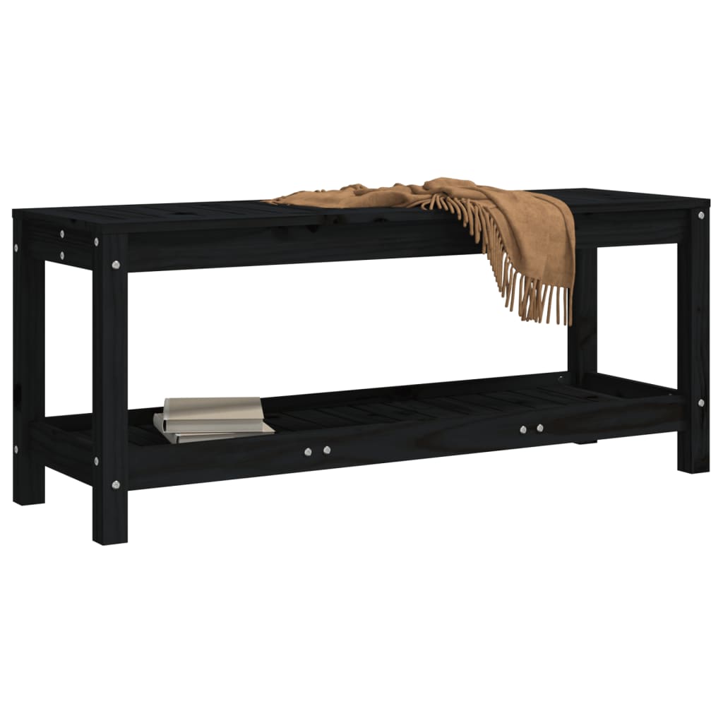 vidaXL Patio Bench Outdoor Bench with Storage Shelf Black Solid Wood Pine-8