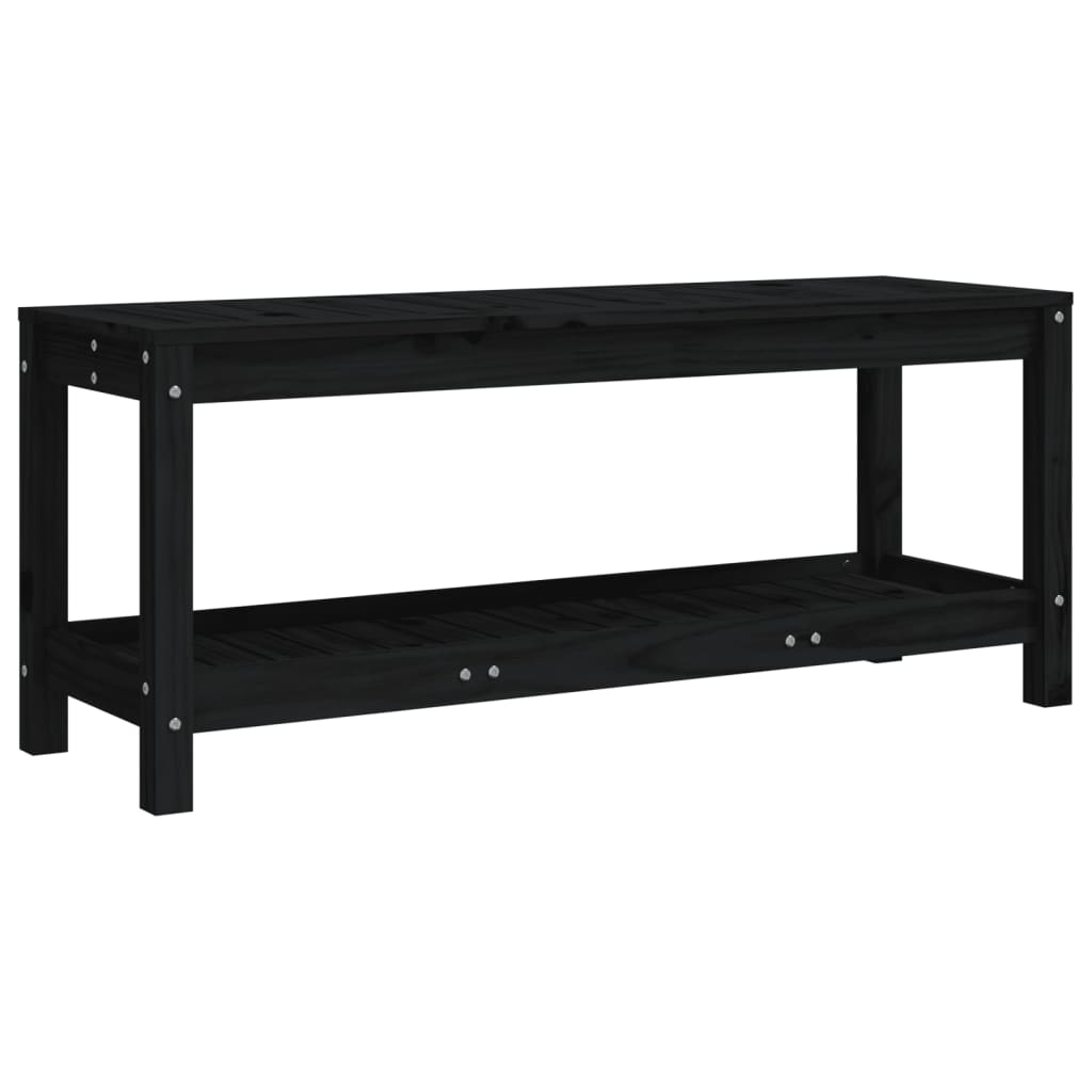 vidaXL Patio Bench Outdoor Bench with Storage Shelf Black Solid Wood Pine-12