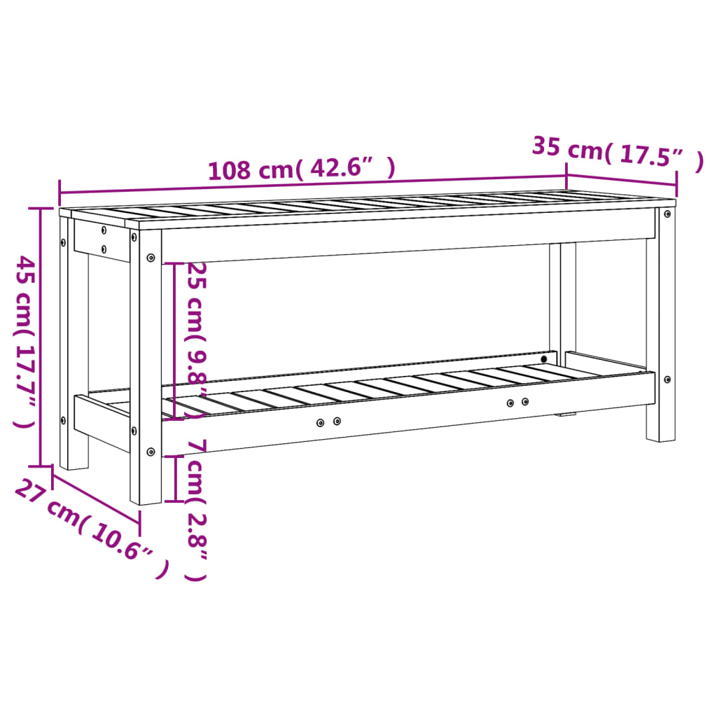 vidaXL Patio Bench Outdoor Bench with Storage Shelf Black Solid Wood Pine-6