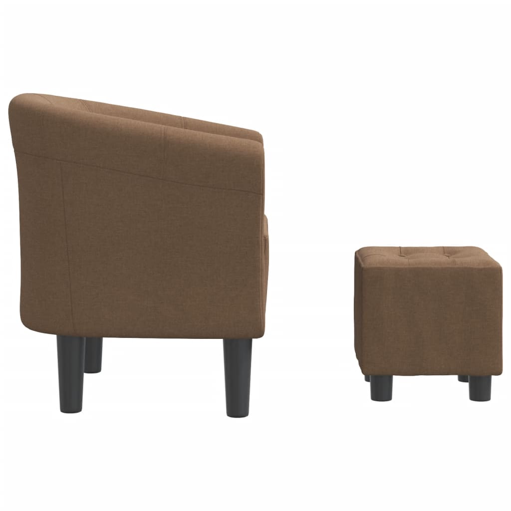 vidaXL Tub Chair with Footstool Brown Fabric-2