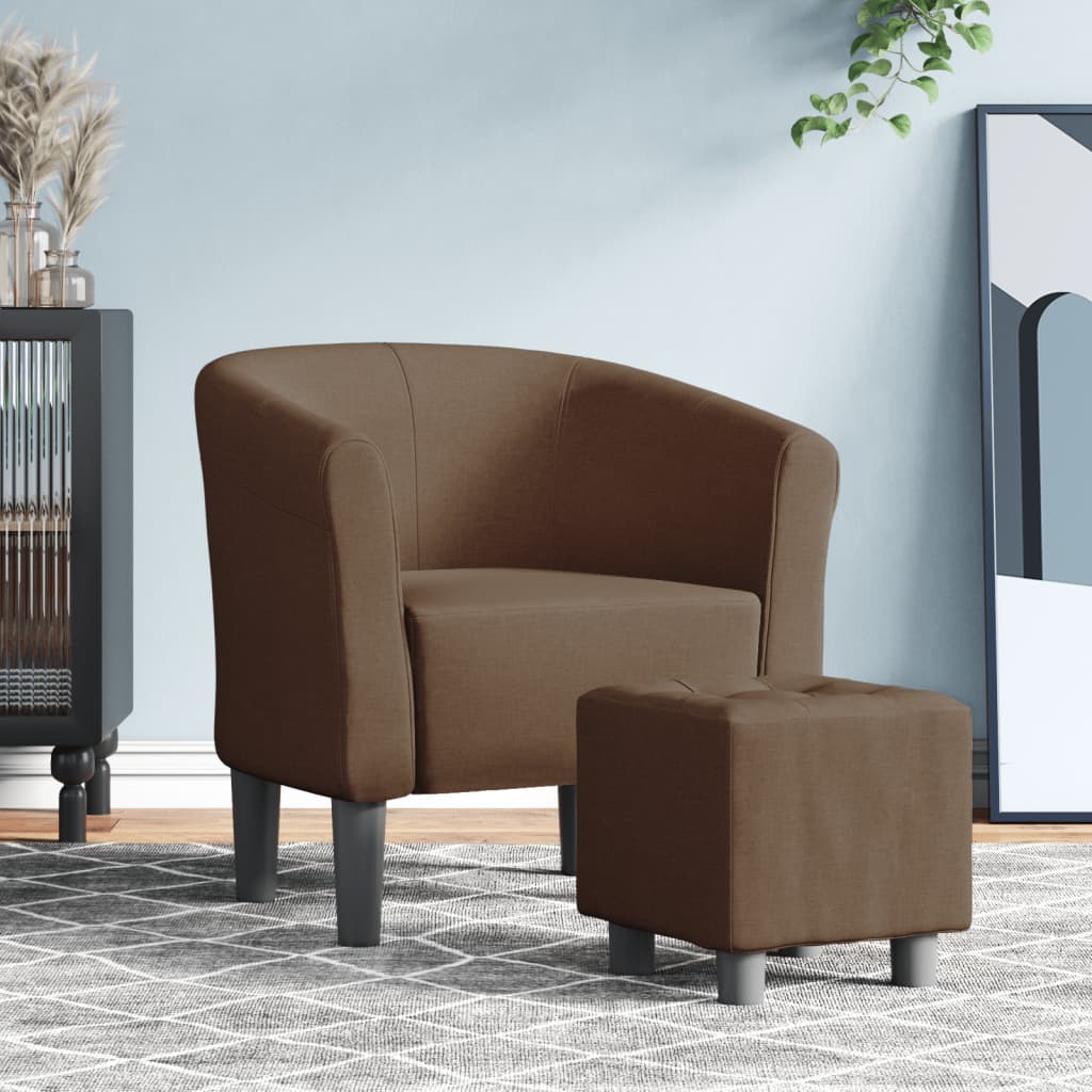 vidaXL Tub Chair with Footstool Brown Fabric-0
