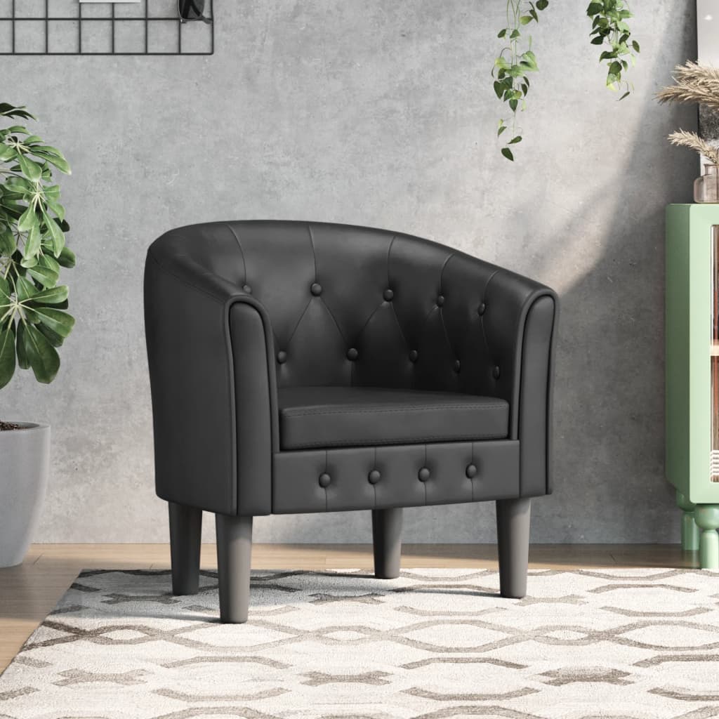 vidaXL Tub Chair Black Faux Leather-0