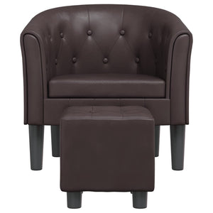 vidaXL Tub Chair with Footstool Brown Faux Leather-1