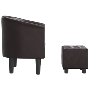 vidaXL Tub Chair with Footstool Brown Faux Leather-2