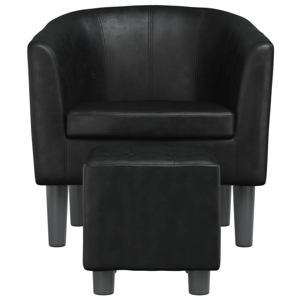 vidaXL Tub Chair with Footstool Black Faux Leather-1